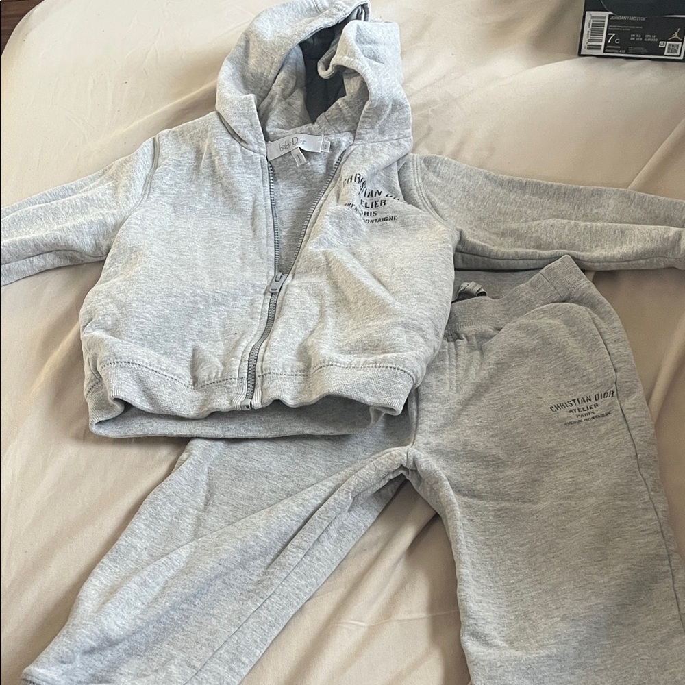 Dior Kids Light Gray Sweatpants & Hoodie Set